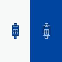 Machine Business Card Check Credit Card Credit Card Machine Payment ATM Line and Glyph Solid icon Blue banner Line and Glyph Solid icon Blue banner vector