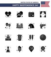 16 Solid Glyph Signs for USA Independence Day celebrate usa calender theatre entertainment Editable USA Day Vector Design Elements