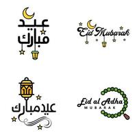 Las 4 mejores frases de eid mubarak que dicen texto de cita o letras fuentes decorativas escritura vectorial y tipografía manuscrita en cursiva para diseños folletos pancartas volantes y camisetas vector