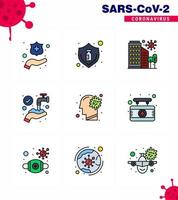 9 Filled Line Flat Color viral Virus corona icon pack such as washing hands building protect safety viral coronavirus 2019nov disease Vector Design Elements