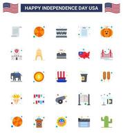 Set of 25 Vector Flats on 4th July USA Independence Day such as pumpkin democratic drum declaration of independence st Editable USA Day Vector Design Elements