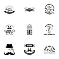 Happy Fathers day greeting hand lettering badges 9 Black Typo isolated on white Typography design template for poster banner gift card t shirt print label sticker Retro vintage style Vector il