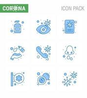 9 paquete de iconos de corona de virus viral azul, como informe de llamada al médico, lavado de manos, aerosol, elementos de diseño de vector de enfermedad de coronavirus viral 2019nov