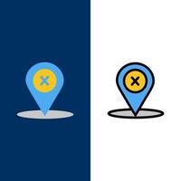 Location Navigation Place delete  Icons Flat and Line Filled Icon Set Vector Blue Background