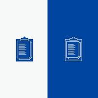 Notepad Report Card Result Presentation Line and Glyph Solid icon Blue banner Line and Glyph Solid icon Blue banner vector