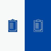 Notepad Report Card Result Presentation Line and Glyph Solid icon Blue banner Line and Glyph Solid icon Blue banner vector