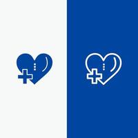 corazón amor agregar línea más y glifo icono sólido bandera azul vector