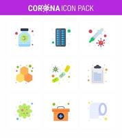 Corona virus 2019 and 2020 epidemic 9 Flat Color icon pack such as germs science dropper laboratory chemistry viral coronavirus 2019nov disease Vector Design Elements