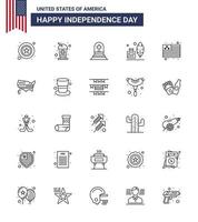 4th July USA Happy Independence Day Icon Symbols Group of 25 Modern Lines of flag american death ink bottle adobe Editable USA Day Vector Design Elements