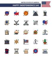 Happy Independence Day Pack of 25 Flat Filled Lines Signs and Symbols for american usa american landmark american Editable USA Day Vector Design Elements