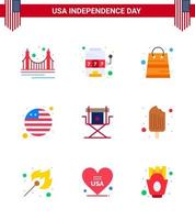 9 USA Flat Pack of Independence Day Signs and Symbols of director international flag game flag shop Editable USA Day Vector Design Elements