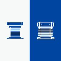 enfriador de computadora refrigeración línea de ventilador de cpu y glifo icono sólido línea de banner azul y glifo icono sólido banner azul vector