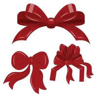 Set of red ribbon bows. Gift wrapping element for the holiday, Christmas, Valentine's Day, birthday. Vector illustration isolated on white background.