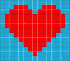 corazón de píxel rojo sobre fondo azul vector