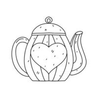 Hand drawn teapot with heart in doodle style. Vector illustration isolated on a white background. Tea ceremony.