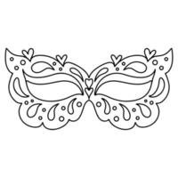 Mardi gras mask in hand drawn doodle style. Carnival element. Coloring page vector illustration.