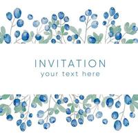 Weding card template with watercolor blueberry. Vector EPS10