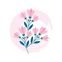 Twig of magnolia flowers on abstract pink spot background, Vector template with twigs of magnolia