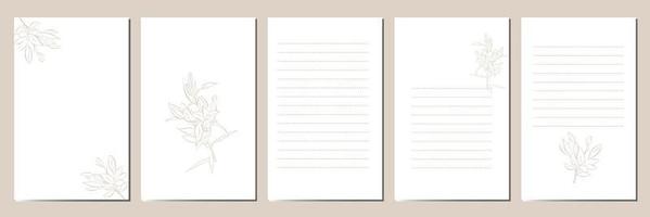 Personal diary templates. Vector elegant design.