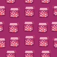 Jars of different shapes filled with hearts and stars seamless pattern. Vector background