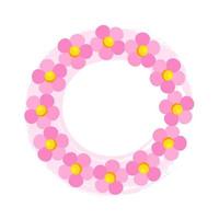 Vector frame of pink daisies. Pink flowers in a circle on an abstract pink background. A frame for children's photos