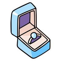 caja con anillo dibujado a mano ilustración vectorial. regalo romántico. símbolo de amor propuesta de matrimonio. icono de joyas vector