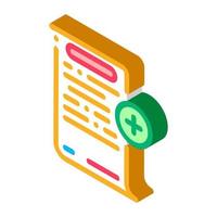 agregar documento financiero para auditoría icono isométrico ilustración vectorial vector