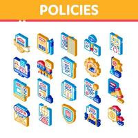 Policies Data Process Isometric Icons Set Vector