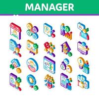 Account Manager Work Isometric Icons Set Vector