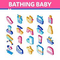 Bathing Baby Tool Isometric Icons Set Vector
