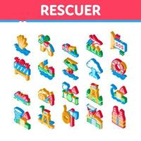 Rescuer Equipment Isometric Icons Set Vector