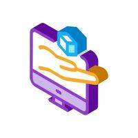 hand hold cube computer screen isometric icon vector illustration