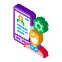 human profile on phone screen isometric icon vector illustration