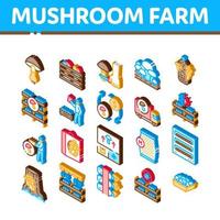 Mushroom Farm Plant Isometric Icons Set Vector