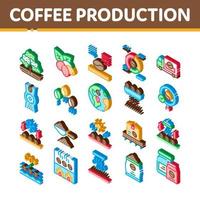 conjunto de iconos isométricos de producción de café vector