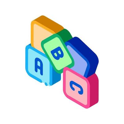 preschool education alphabet blocks isometric icon vector illustration