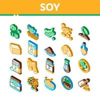 Soy Bean Food Product Isometric Icons Set Vector