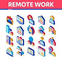 Remote Work Freelance Isometric Icons Set Vector