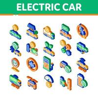conjunto de iconos isométricos de transporte de coche eléctrico vector