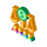 scales with money nd businesspeople isometric icon vector illustration