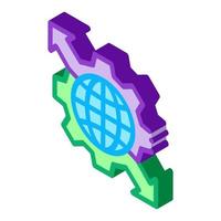 sphere and mechanical gear with arrows isometric icon vector illustration