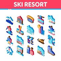 Ski Resort Vacation Isometric Icons Set Vector