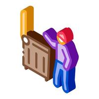 homeless looking food in trash can isometric icon vector illustration