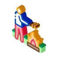 human cooking on camp fire isometric icon vector illustration