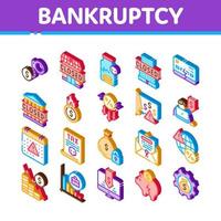 Bankruptcy Business Isometric Icons Set Vector