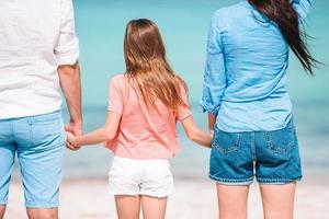 Happy family on the beach during summer vacation photo