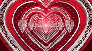 San Valentino giorno astratto sfondo con rosso cuore sagomato tunnel animazione ciclo continuo video