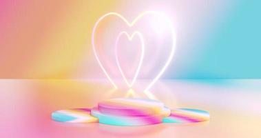 palco de pódio pastel com luz de neon de corações está virando para trás. video