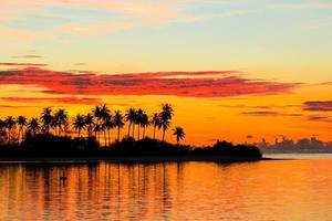 hermosa puesta de sol con siluetas oscuras de palmeras y cielo nublado asombroso en la isla india foto