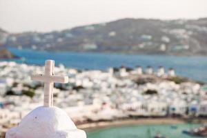 View of traditional greek village with white houses on Mykonos Island, Greece, photo